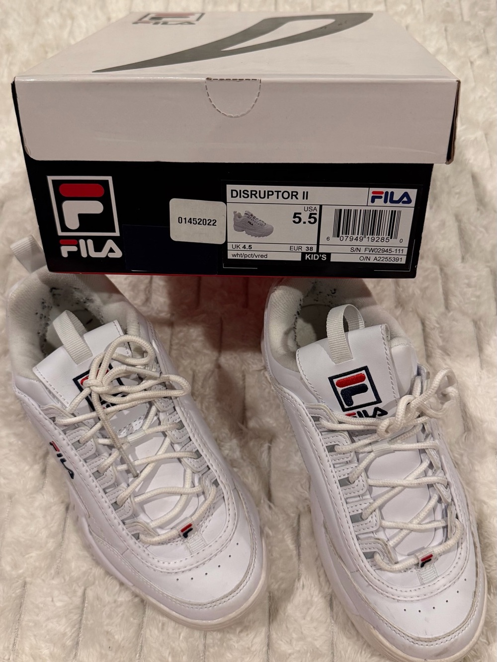 FILA White Men's Disruptor II Sneakers with Navy & Red Logos